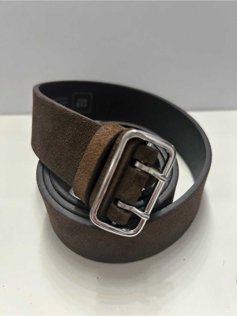 GAP Leather Suede Double-Prong Belt with Silver Buckle